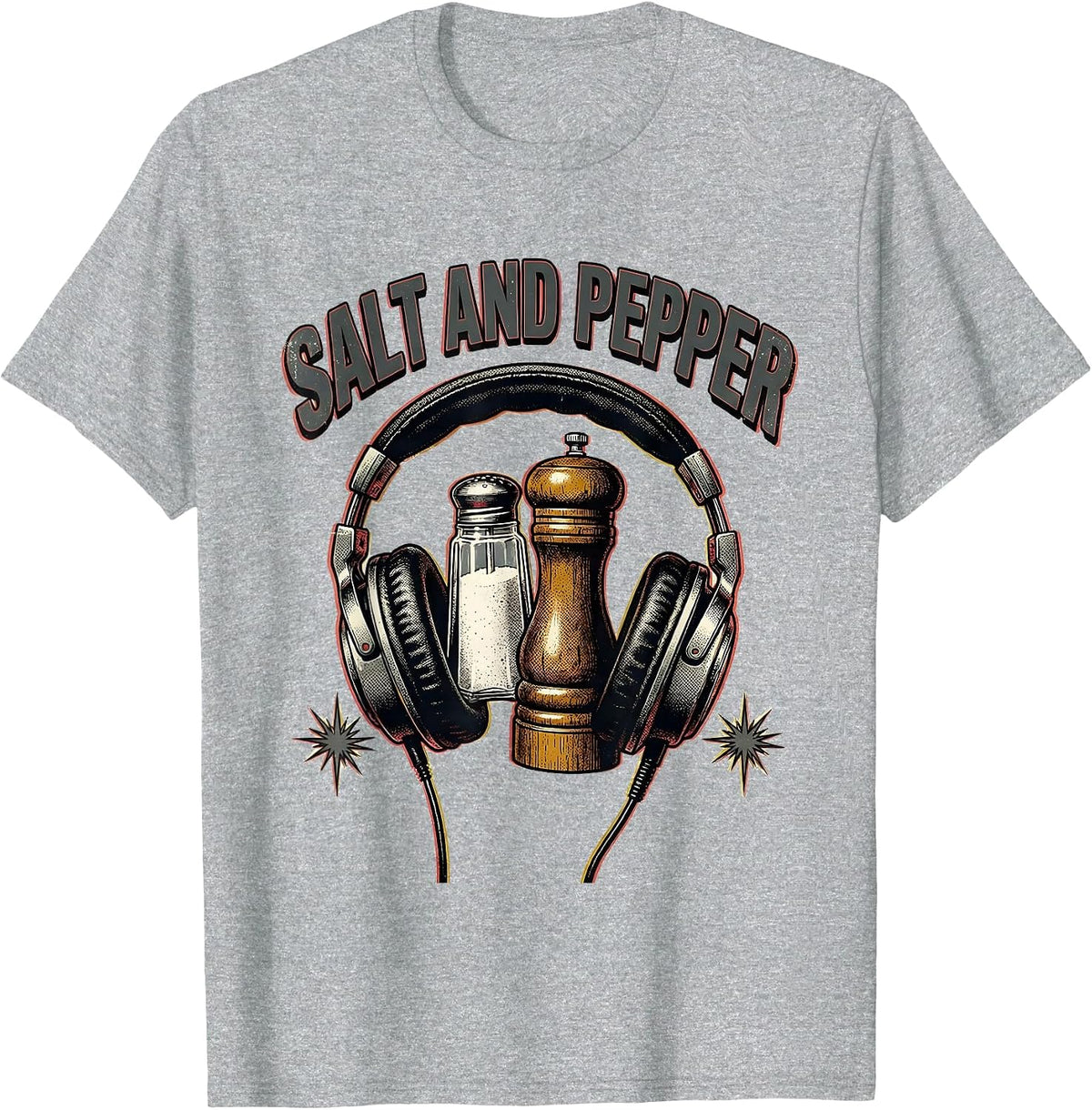 Men's Salt And Pepper Distressed Retro 80s 90s Music Nostalgia T-Shirt - Heather Grey