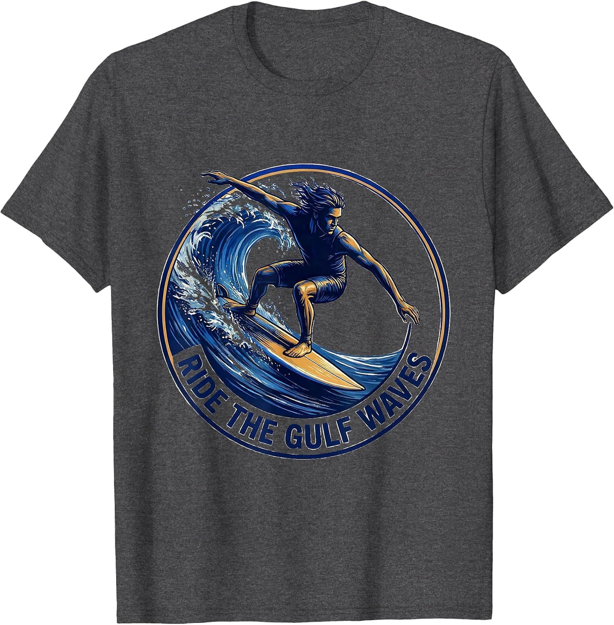 Men's Ride the Gulf Waves Gulf of America Design T-Shirt - Dark Heather Grey