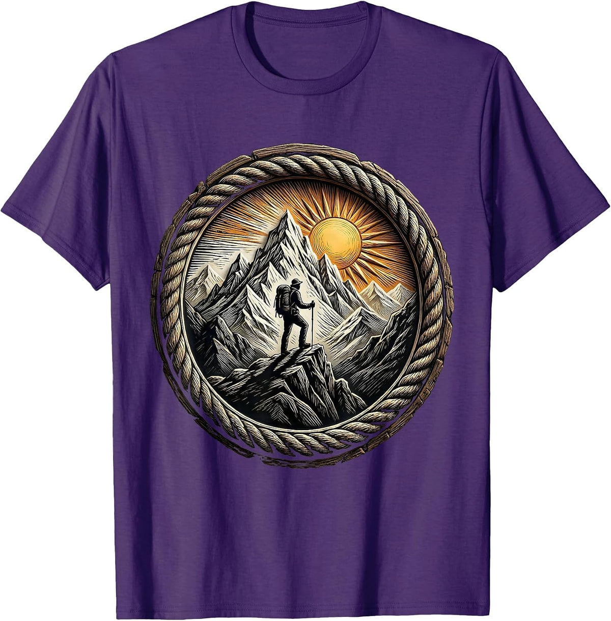 Men's Lone Hiker Mountain Ridge Silhouette Adventure T-Shirt - Purple
