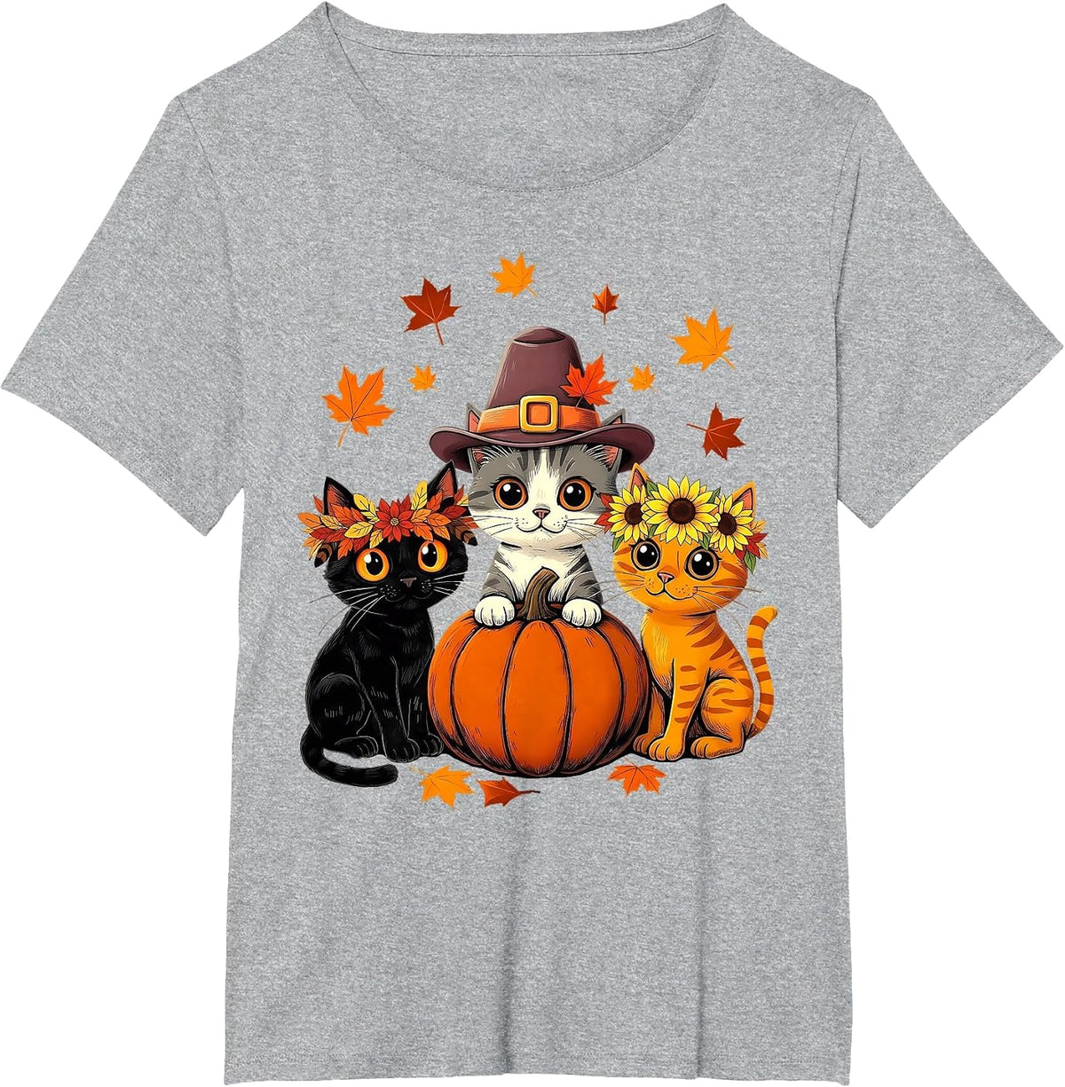 Thanksgiving Kittens Pumpkin Cute Fall Cats Lover Men Women T-Shirt - Heather Grey