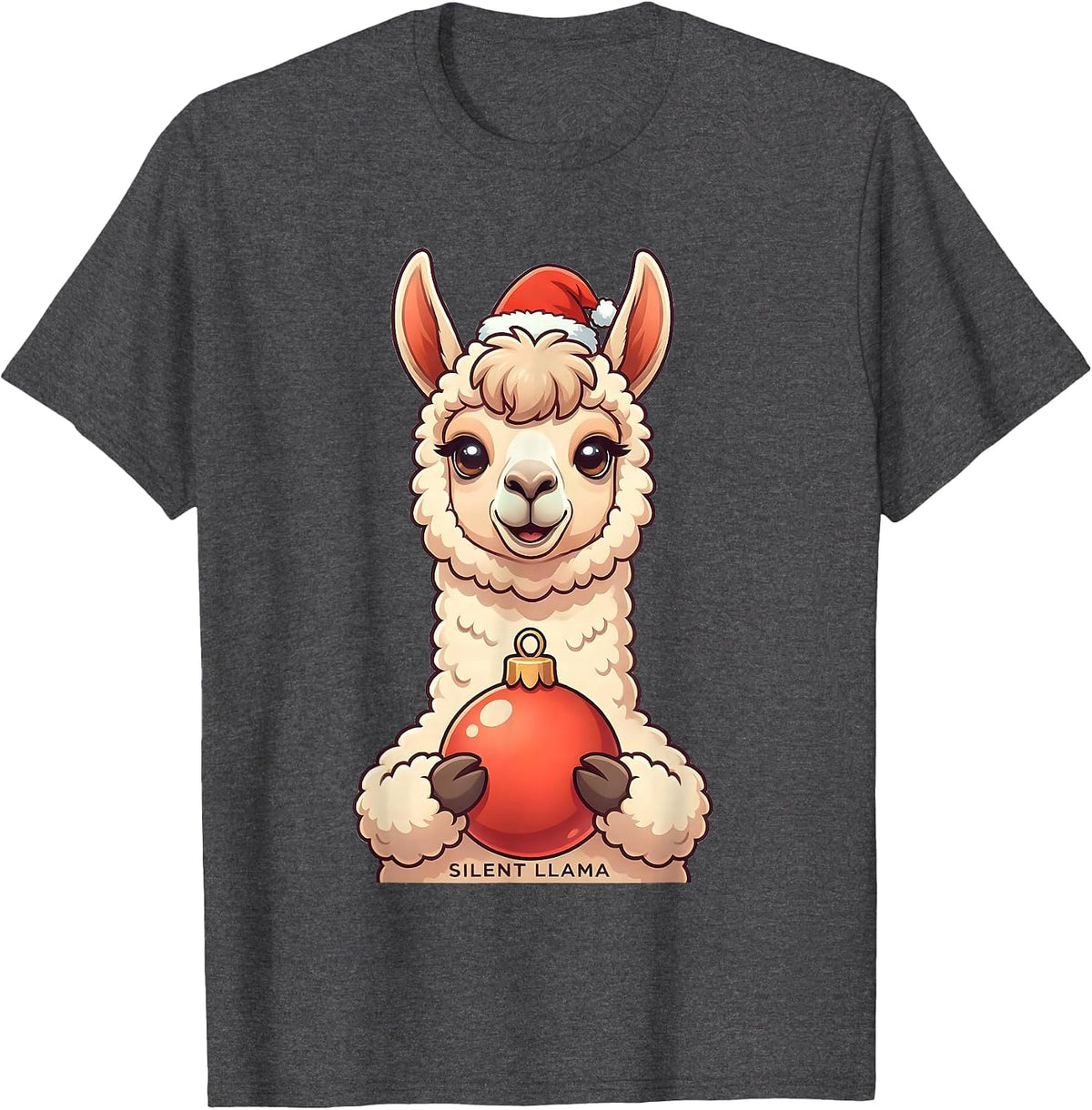 Silent Llama Cute Kawaii Christmas Llama Lover Gift T-Shirt - Dark Heather Grey