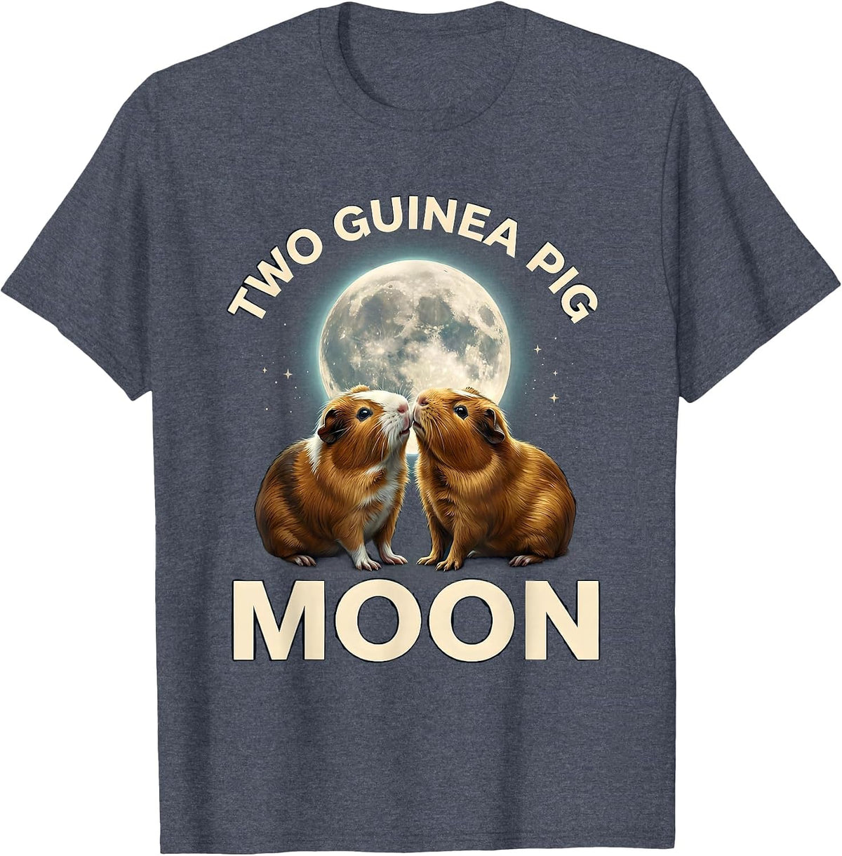 Two Guinea Pig Moon Funny Small Mammal Pet Lover Gift T-Shirt - Heather Blue