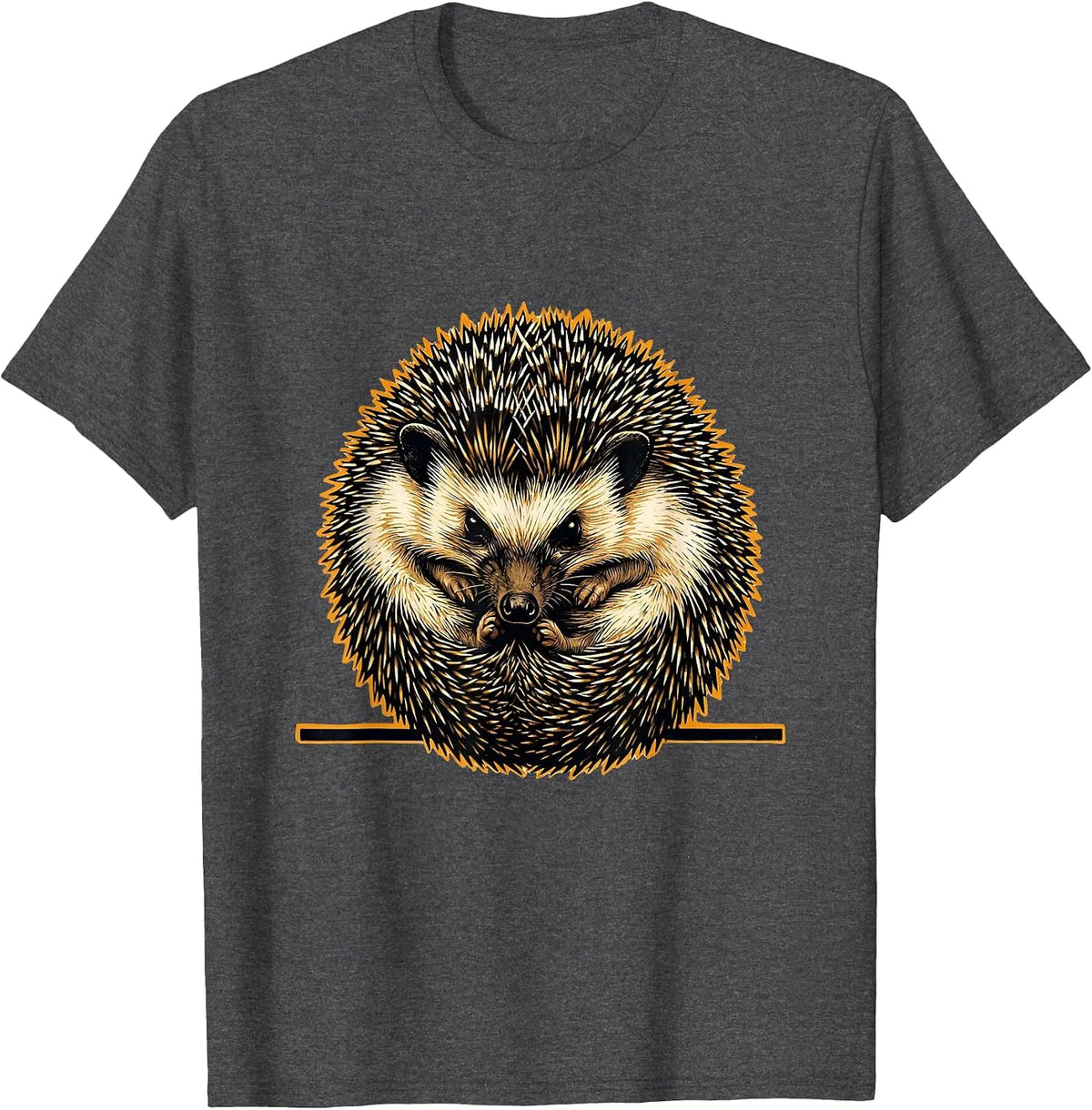 Curled Hedgehog Wood Type Letterpress Cute Animal Lover T-Shirt - Dark Heather Grey