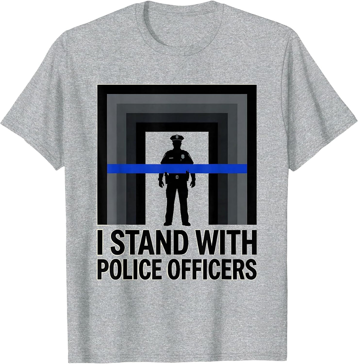 Men's I Stand With Police Officers Thin Blue Line Back The Blue T-Shirt - Heather Grey