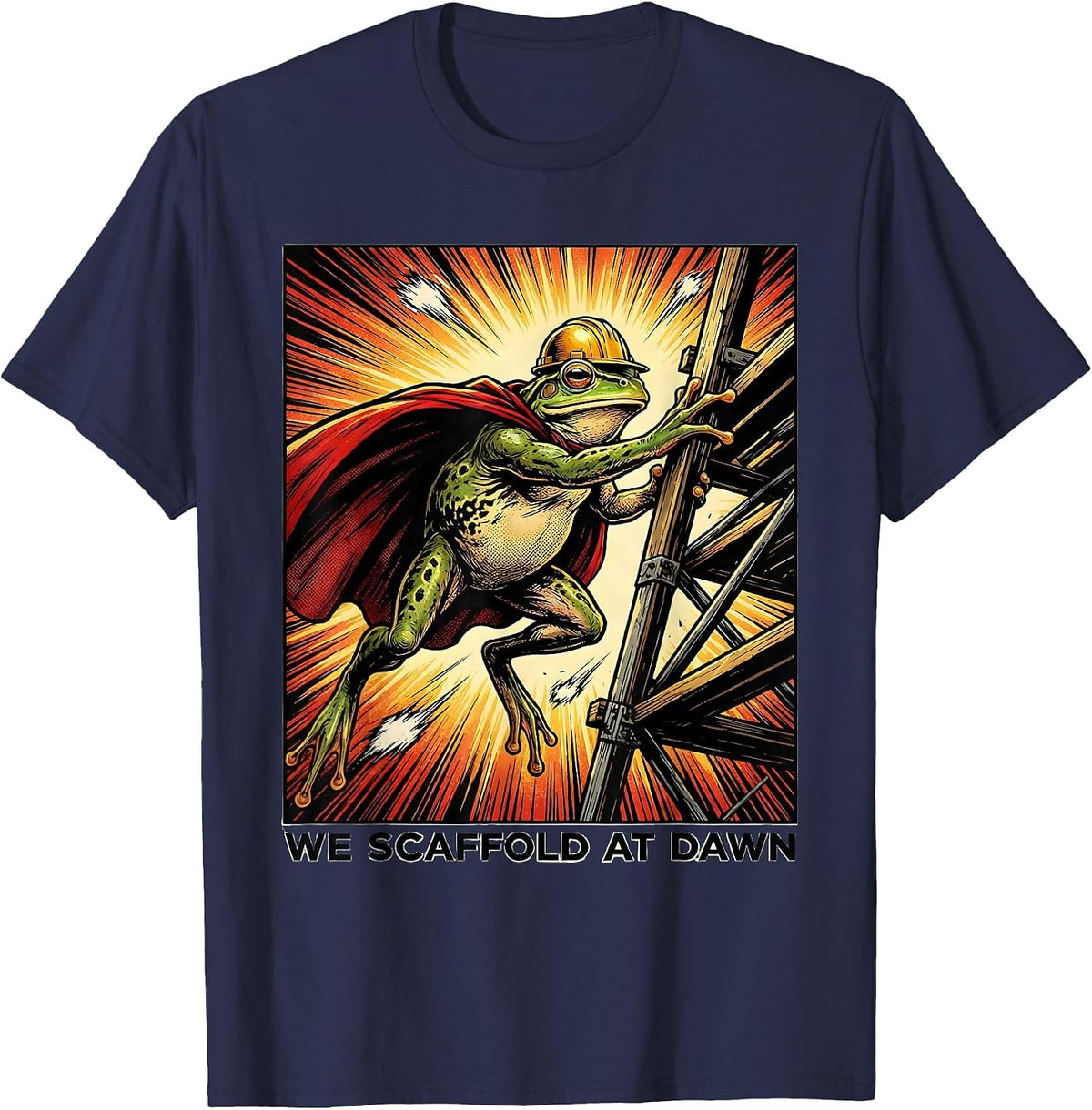 Men's We Scaffold At Dawn Funny Frog Teacher Comic Book T-Shirt - Navy Blue