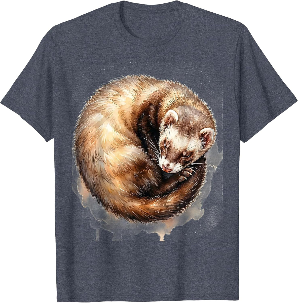 Men's Ferret Curl Watercolor Cute Ferret Lover Gift T-Shirt - Heather Blue