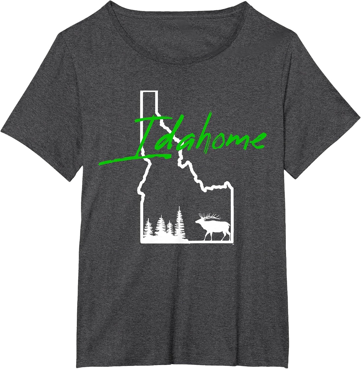 Idahome Tree Elk Silhouette Map Outline Cool Idaho Home T-Shirt - Dark Heather Grey