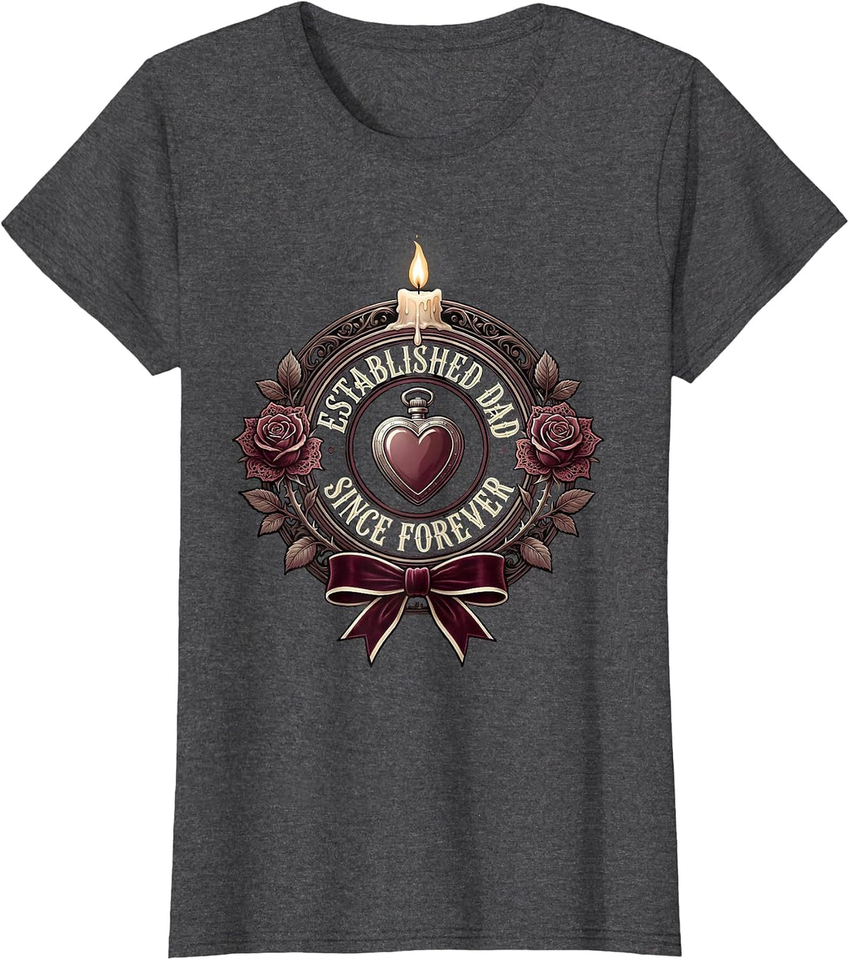Women's Established Dad Since Forever Funny Father Design T-Shirt - Dark Heather Grey