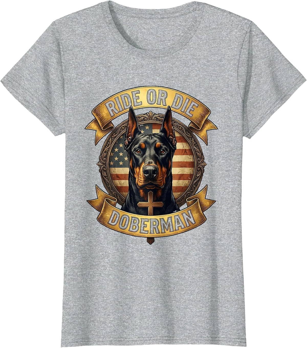 Ride or Die Doberman Loyal Dog Lover Design T-Shirt - Heather Grey