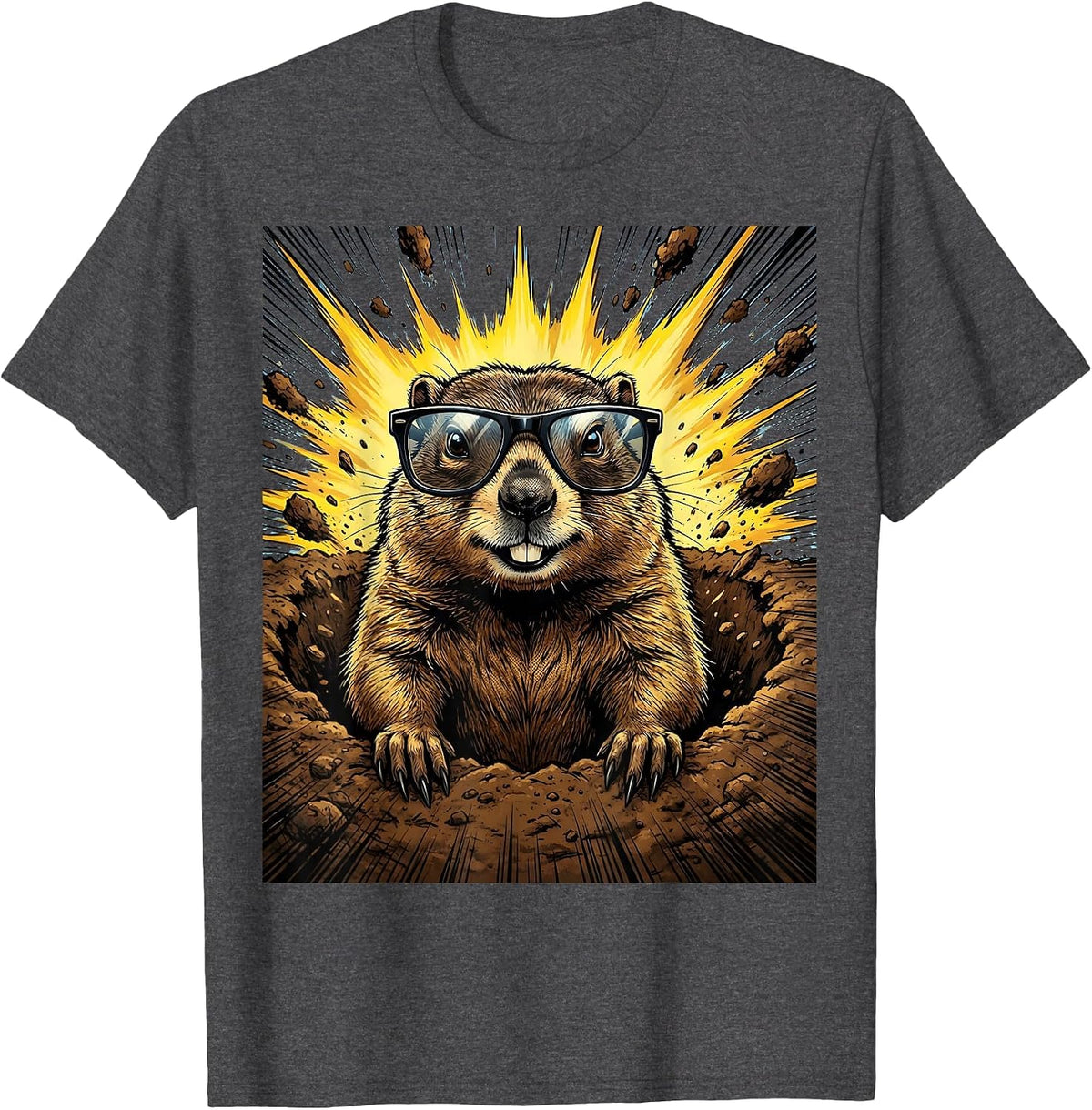 Men's Cool Groundhog Sunglasses Funny Shadow Day T-Shirt - Dark Heather Grey