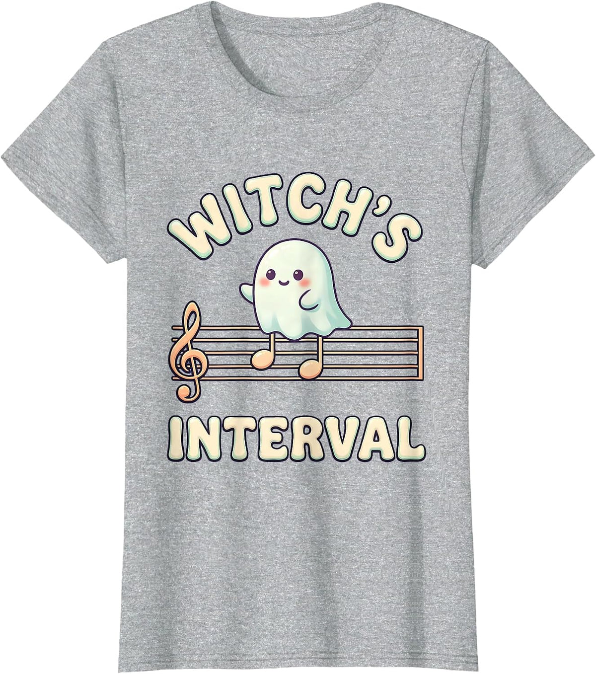 Witch's Interval Cute Kawaii Ghost Music Teacher Halloween T-Shirt - Heather Grey