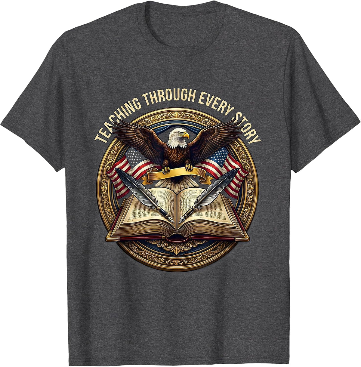Men's Teaching Through Every Story Book Character Tee T-Shirt - Dark Heather Grey