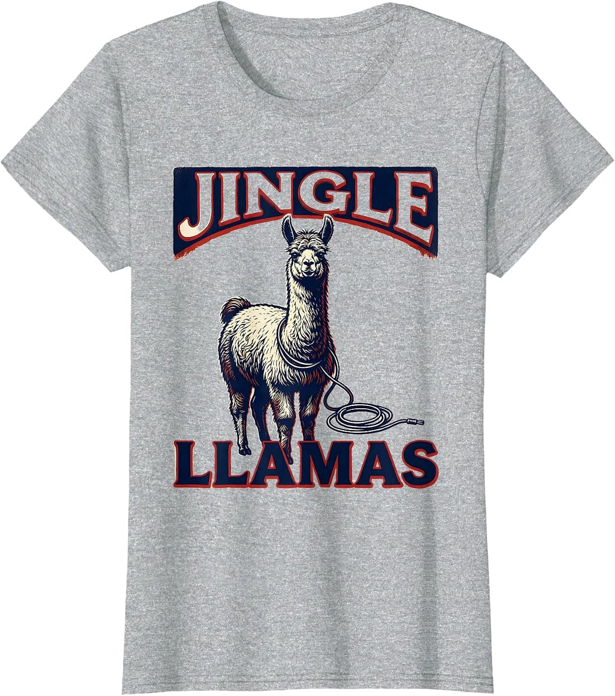 Jingle Llamas Wood Type Letterpress Funny Llama Lover T-Shirt - Heather Grey