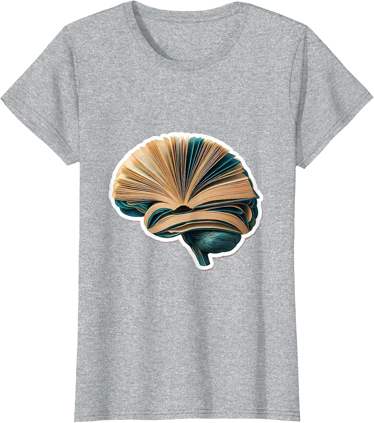 Reading Teacher Brain Book Pages Illustration T-Shirt - Heather Grey
