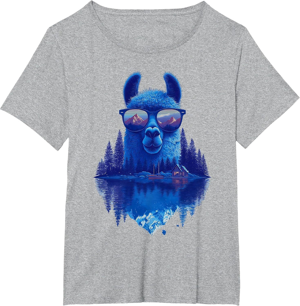 Funny Alpaca Llama with Sunglasses Animal Graphic T-Shirt - Heather Grey