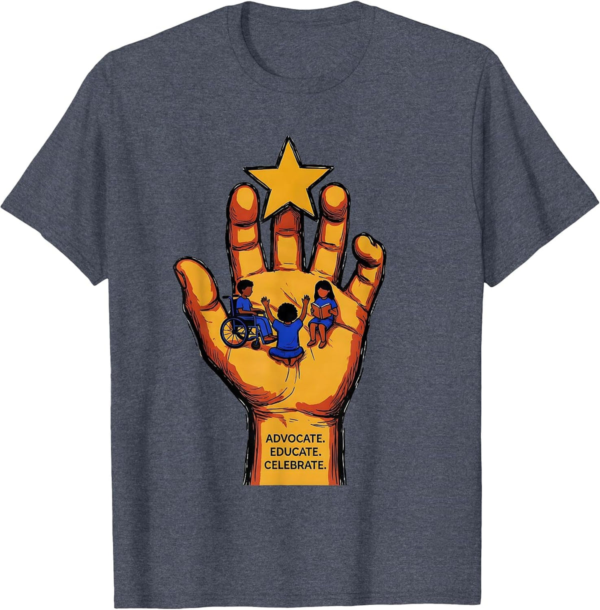 Advocate Educate Celebrate Special Education Teacher T-Shirt - Heather Blue