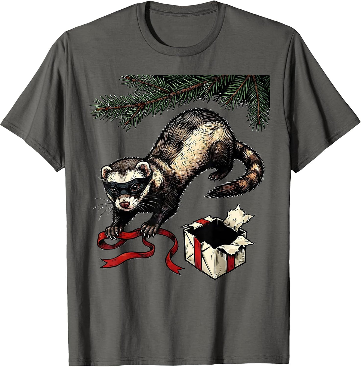 Ferret Tearing Gift Box Funny Ferret Lover Gift T-Shirt - Asphalt Grey