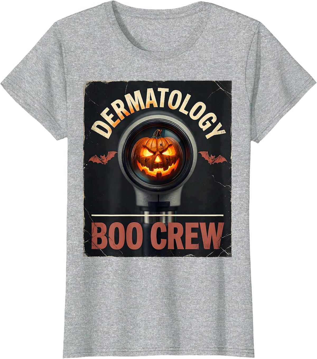 Dermatology Boo Crew Distressed Halloween Medical Crew Humor T-Shirt - Heather Grey
