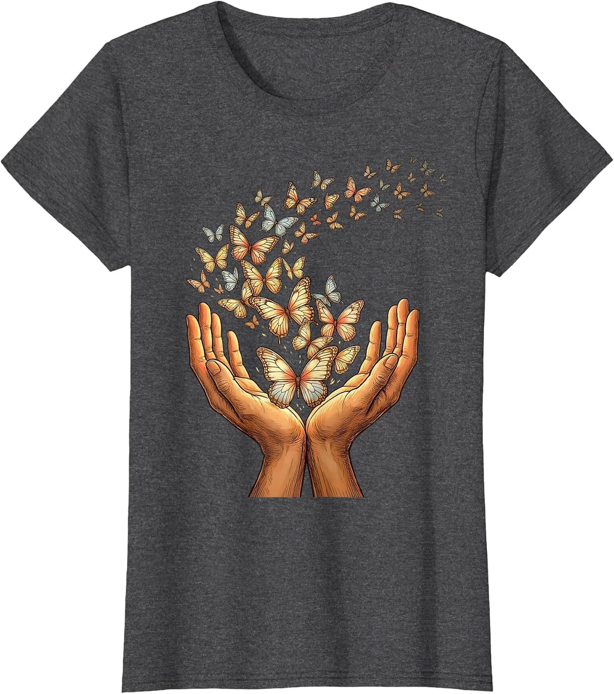 Women's Down Syndrome Awareness Butterfly Release Design T-Shirt - Dark Heather Grey