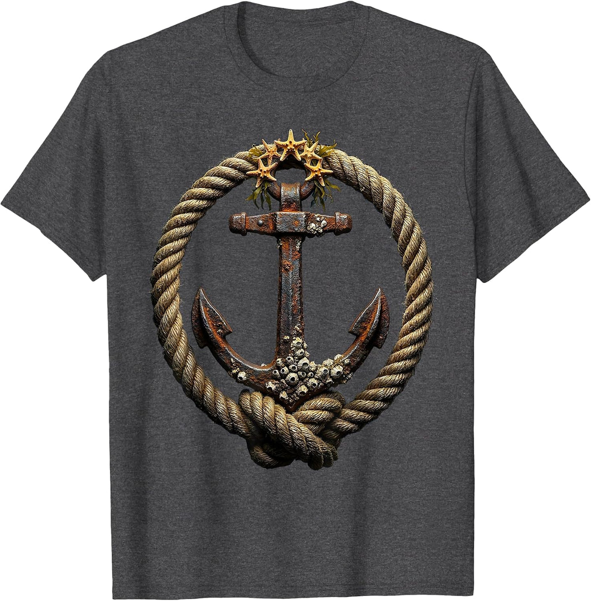 Salty Barnacle Anchor Nautical Graphic Tee T-Shirt - Dark Heather Grey