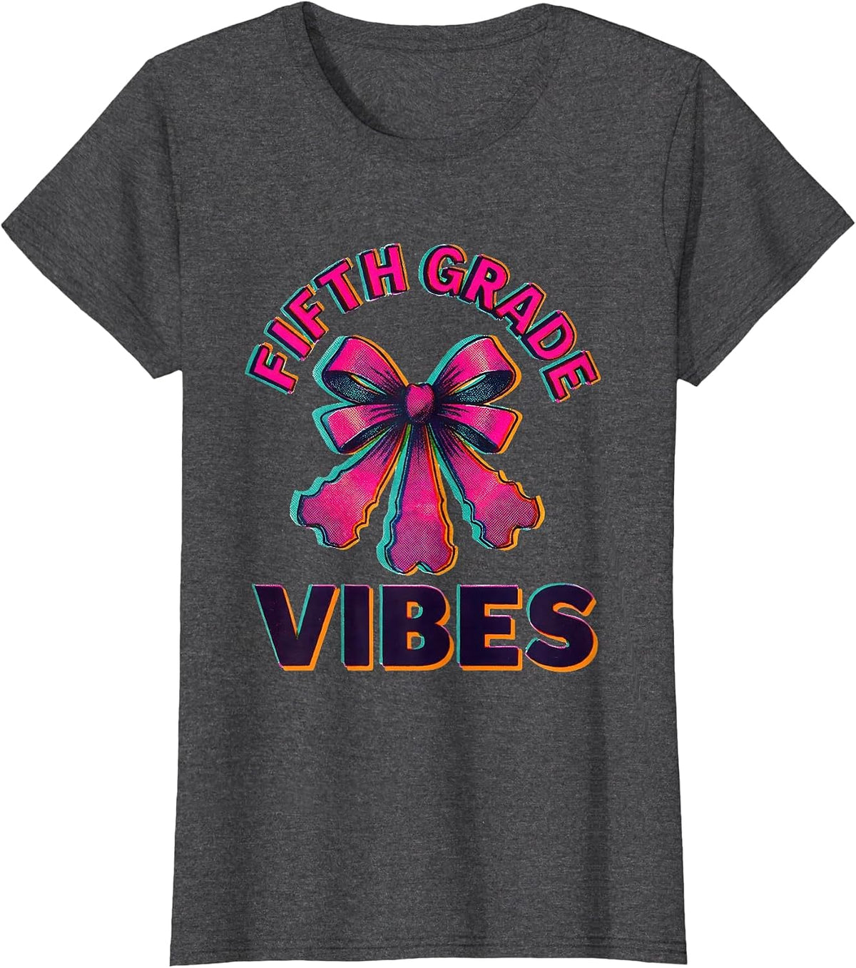 Women's Fifth Grade Vibes Coquette Bow Back to School Elementary T-Shirt - Dark Heather Grey