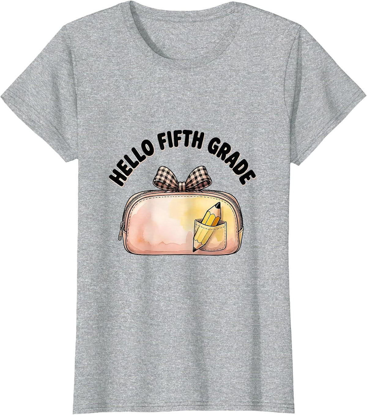 Women's Hello Fifth Grade Coquette Bow Pencil Back to School T-Shirt - Heather Grey