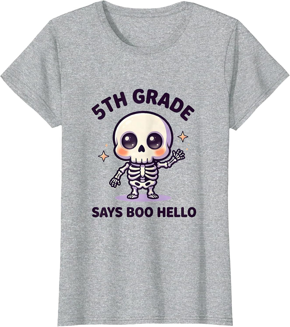 Women's 5th Grade Says Boo Hello Cute Kawaii Halloween Teacher T-Shirt - Heather Grey