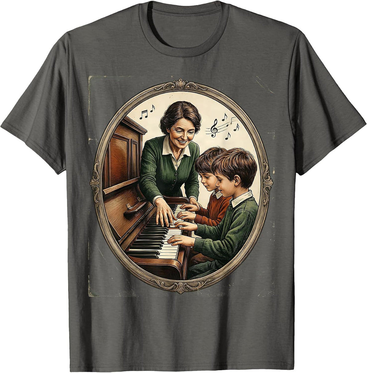 Vintage Piano Teacher Classroom Music Education T-Shirt - Asphalt Grey