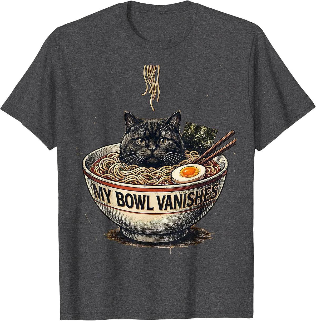 Men's My Bowl Vanishes Funny Cat Ramen Anime Art Kawaii Gift T-Shirt - Dark Heather Grey
