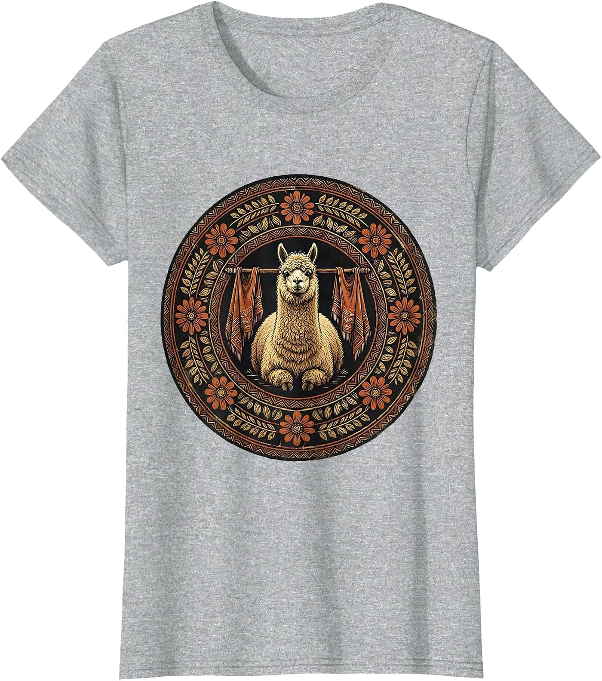 Alpaca and Hand-Dyed Poncho Illustration T-Shirt - Heather Grey