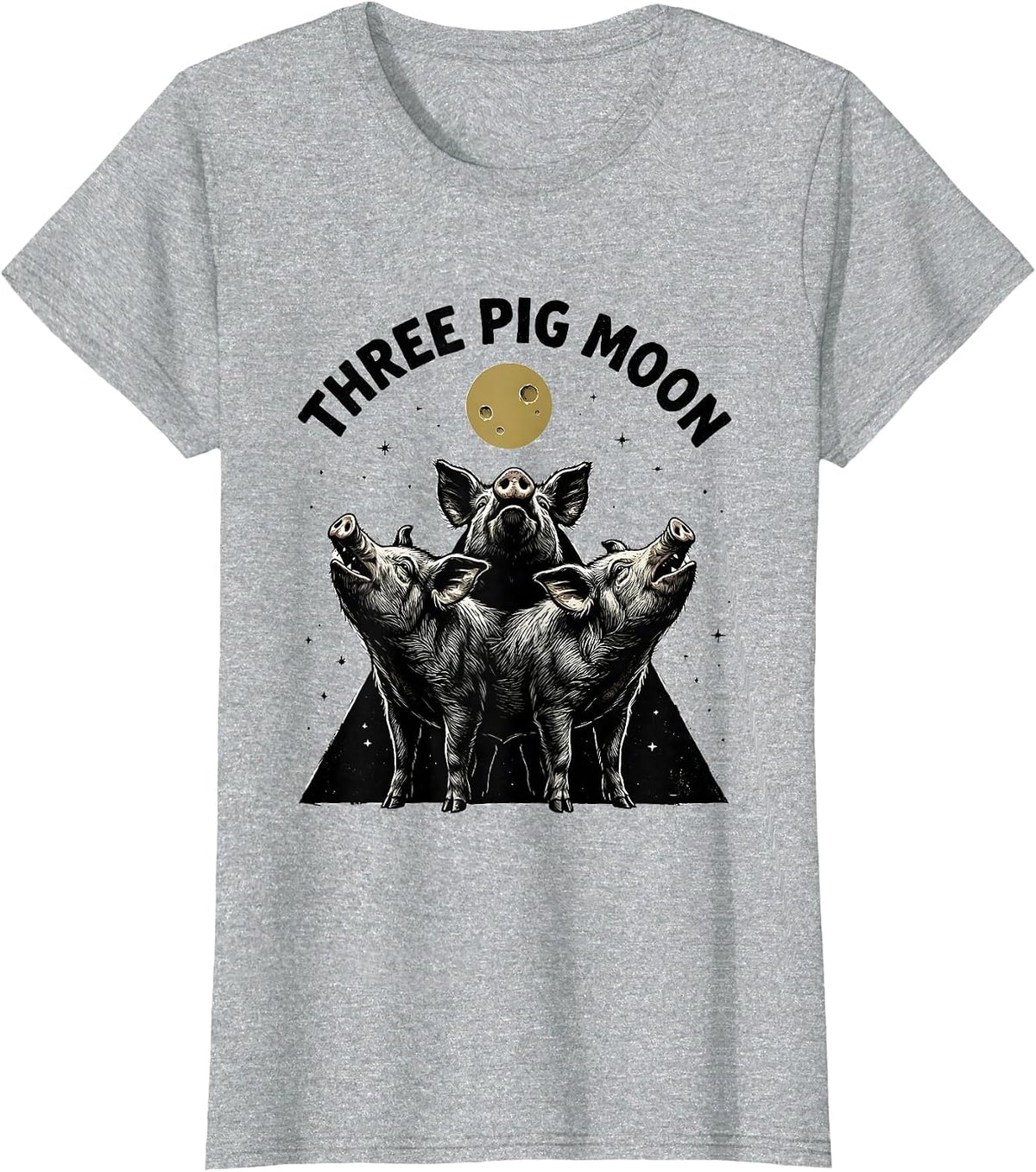 Women's Three Pig Moon Funny Pig Lover Halloween Meme Parody T-Shirt - Heather Grey