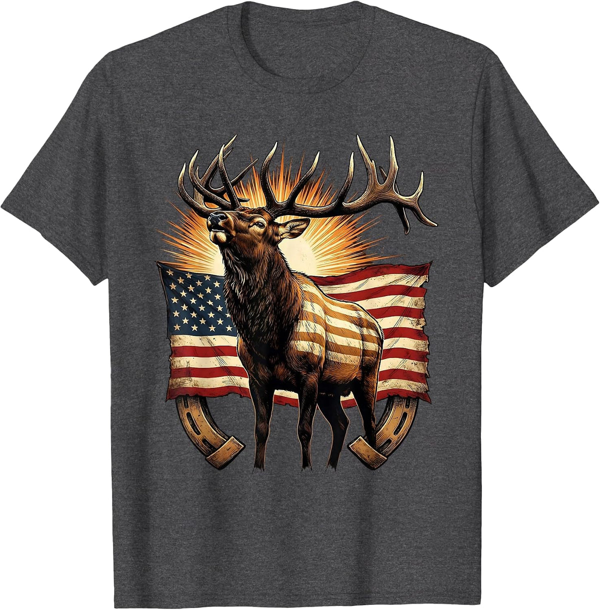 Bull Elk Bugling at Dawn Hunting Graphic T-Shirt - Dark Heather Grey