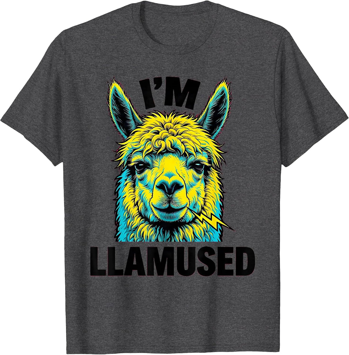 Men's I'm Llamused Pop Art Alpaca Pun Funny Novelty T-Shirt - Dark Heather Grey