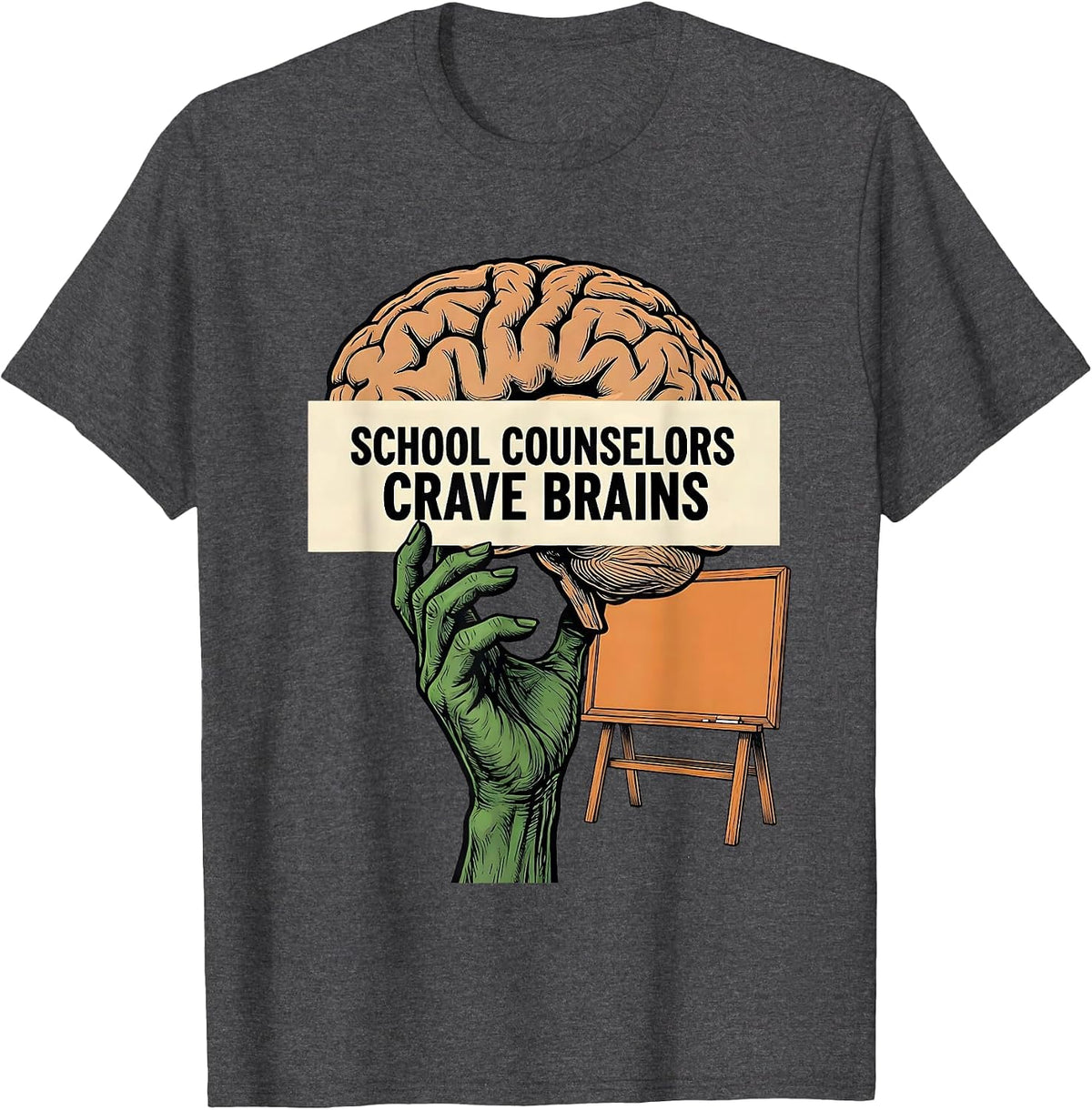 School Counselors Crave Brains Funny Teacher Halloween T-Shirt - Dark Heather Grey