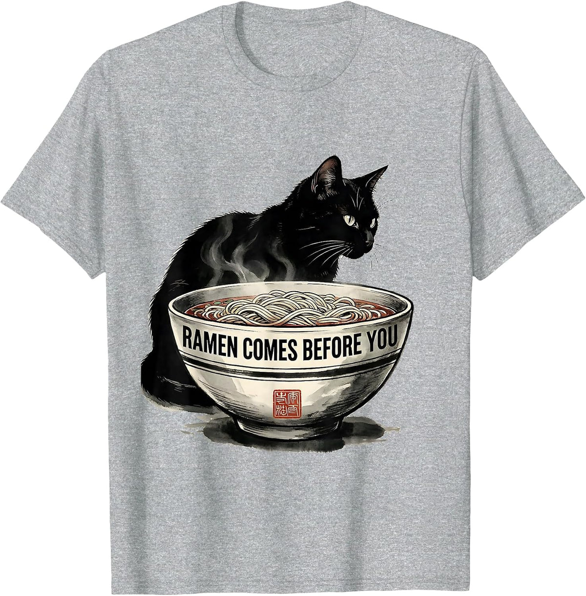 Men's Ramen Comes Before You Funny Kawaii Cat Anime Gift T-Shirt - Heather Grey