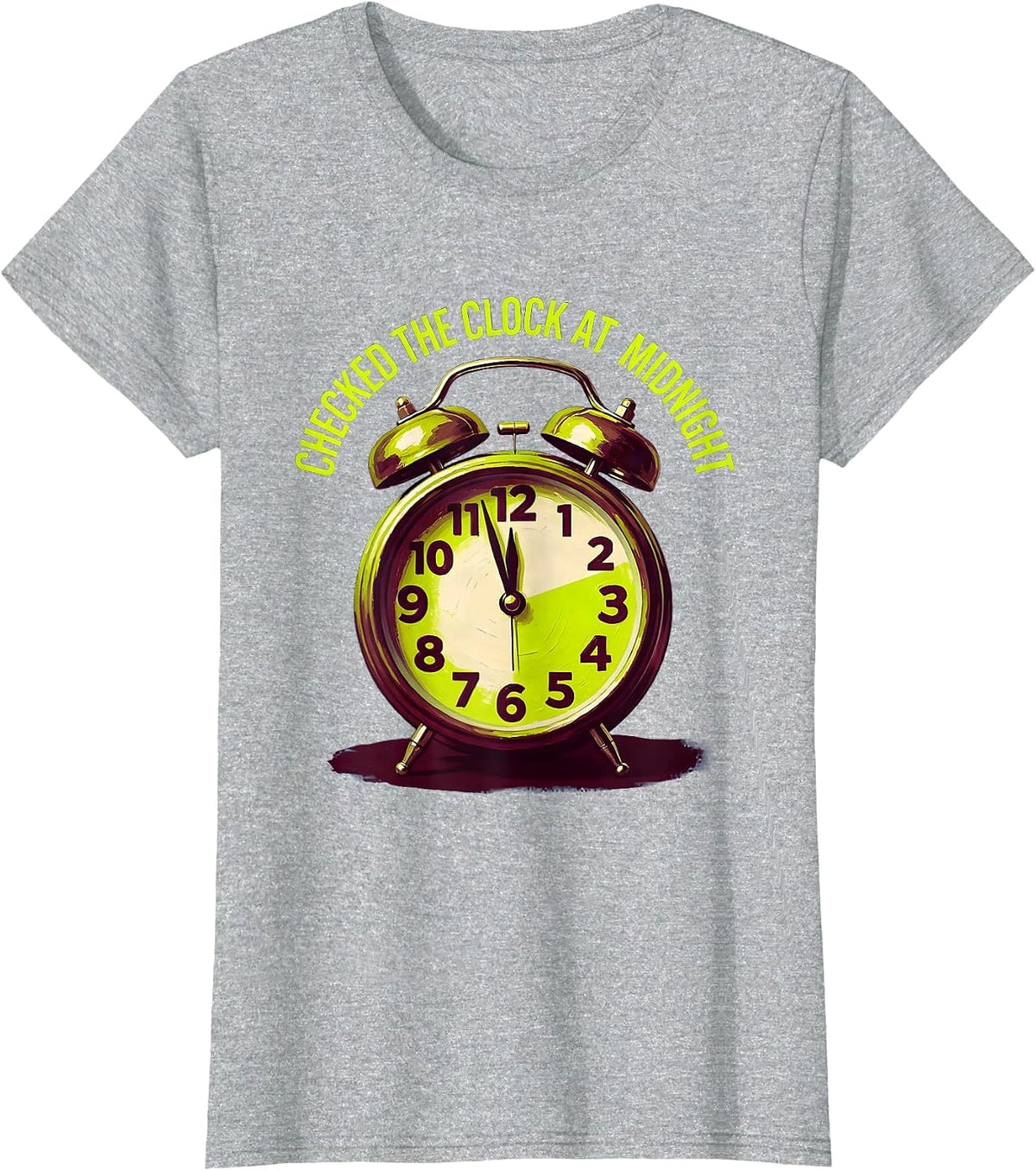 Checked the Clock at Midnight Y2K Graphic Design T-Shirt - Heather Grey