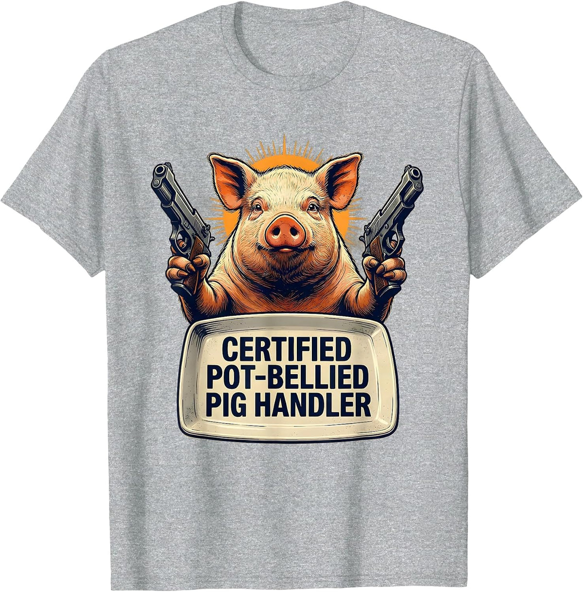 Men's Certified Pot-Bellied Pig Handler Funny Pig Lover Meme Humor T-Shirt - Heather Grey
