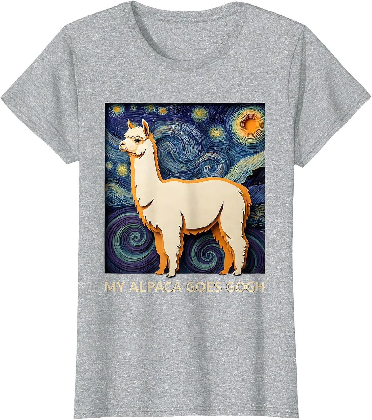 My Alpaca Goes Gogh Whimsical Art Meme Animal Lover Gift T-Shirt - Heather Grey
