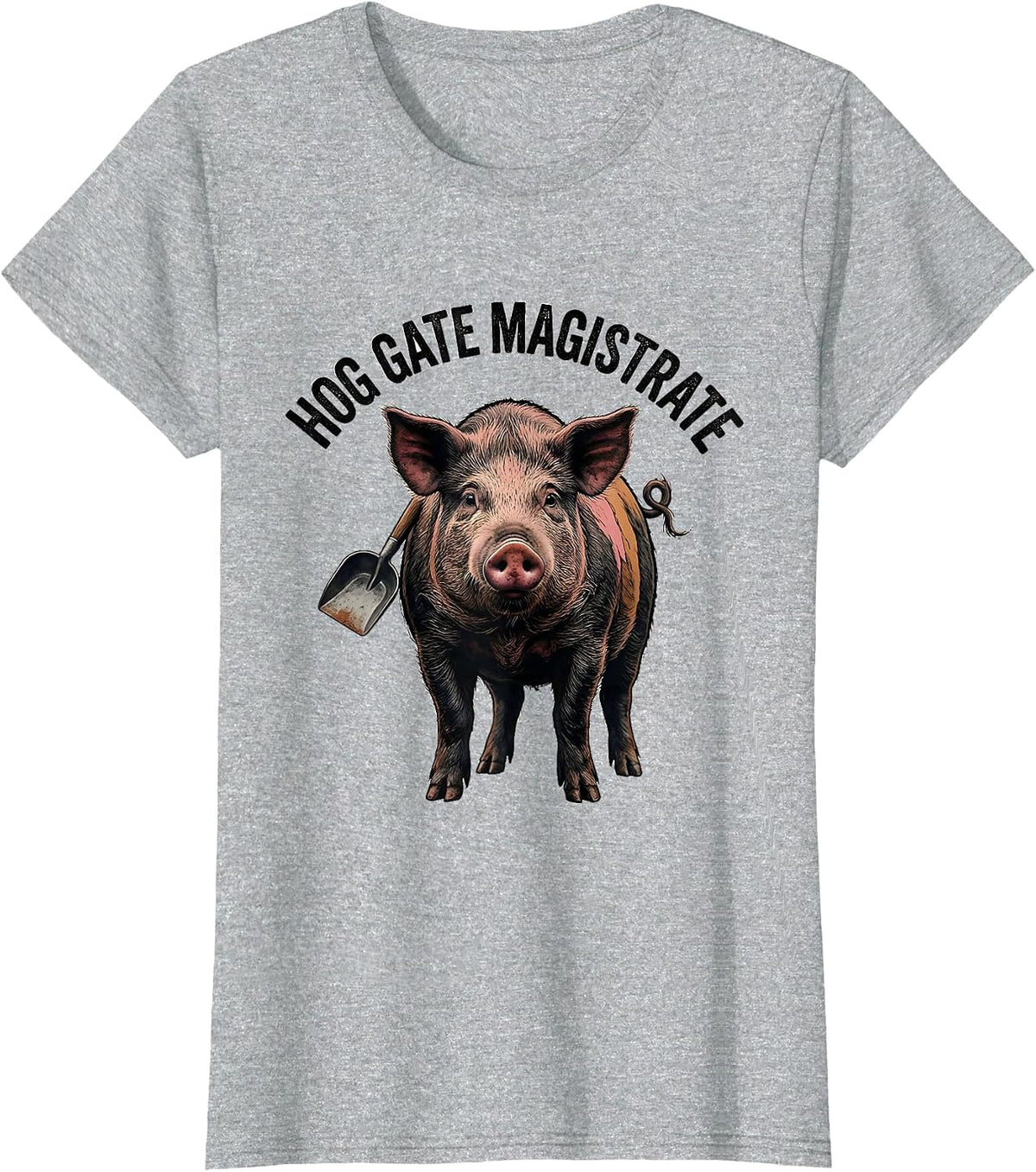 Hog Gate Magistrate Distressed Pig Lover Farm Humor T-Shirt - Heather Grey
