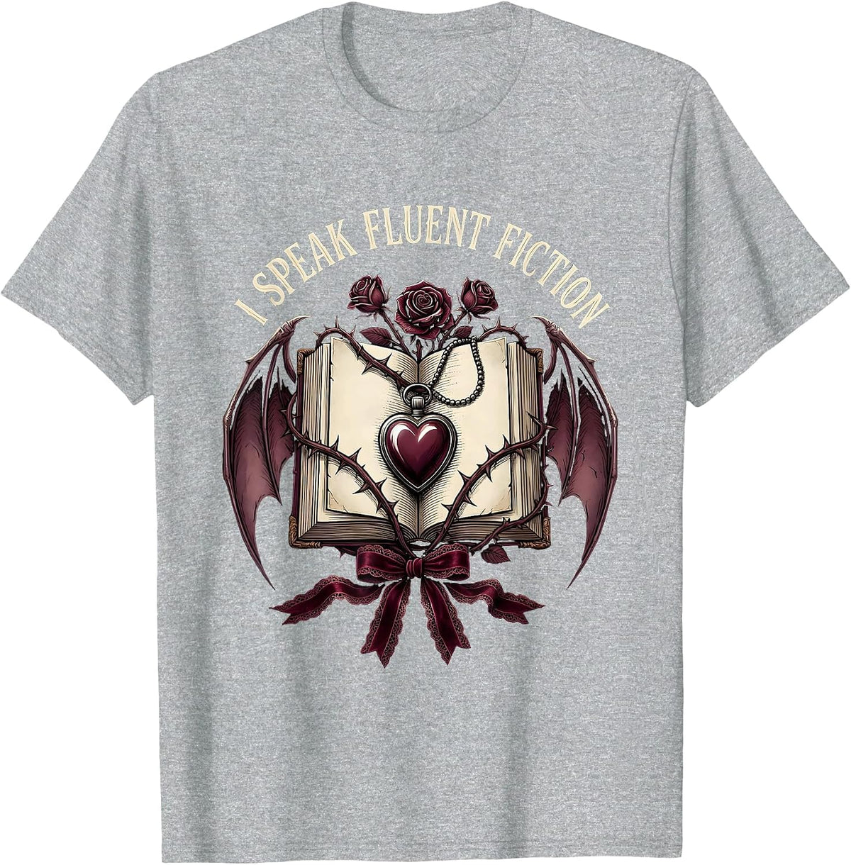 Men's I Speak Fluent Fiction Book Character Teacher T-Shirt - Heather Grey