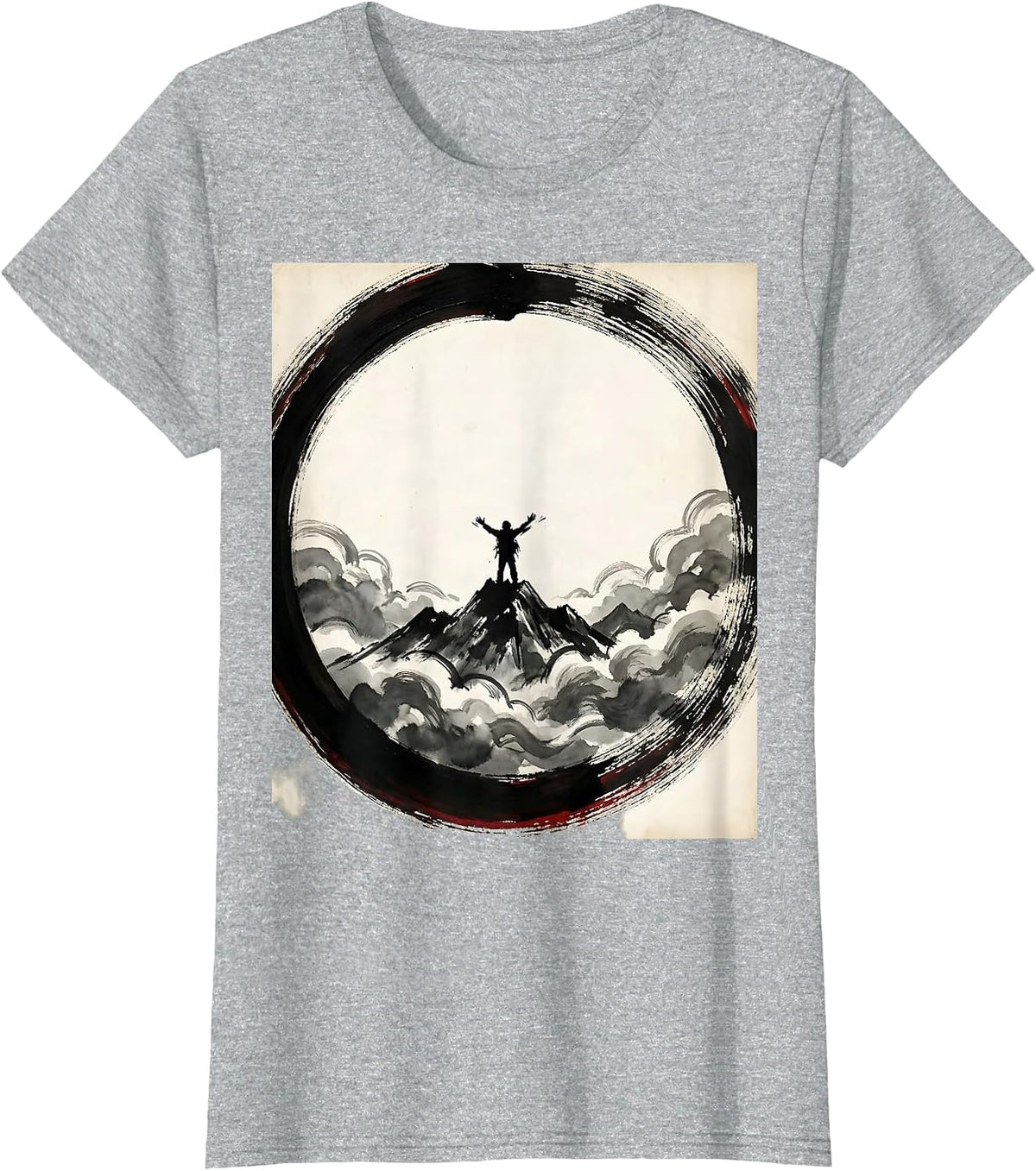 Women's Hiker Summit Above the Clouds Mountain Illustration T-Shirt - Heather Grey