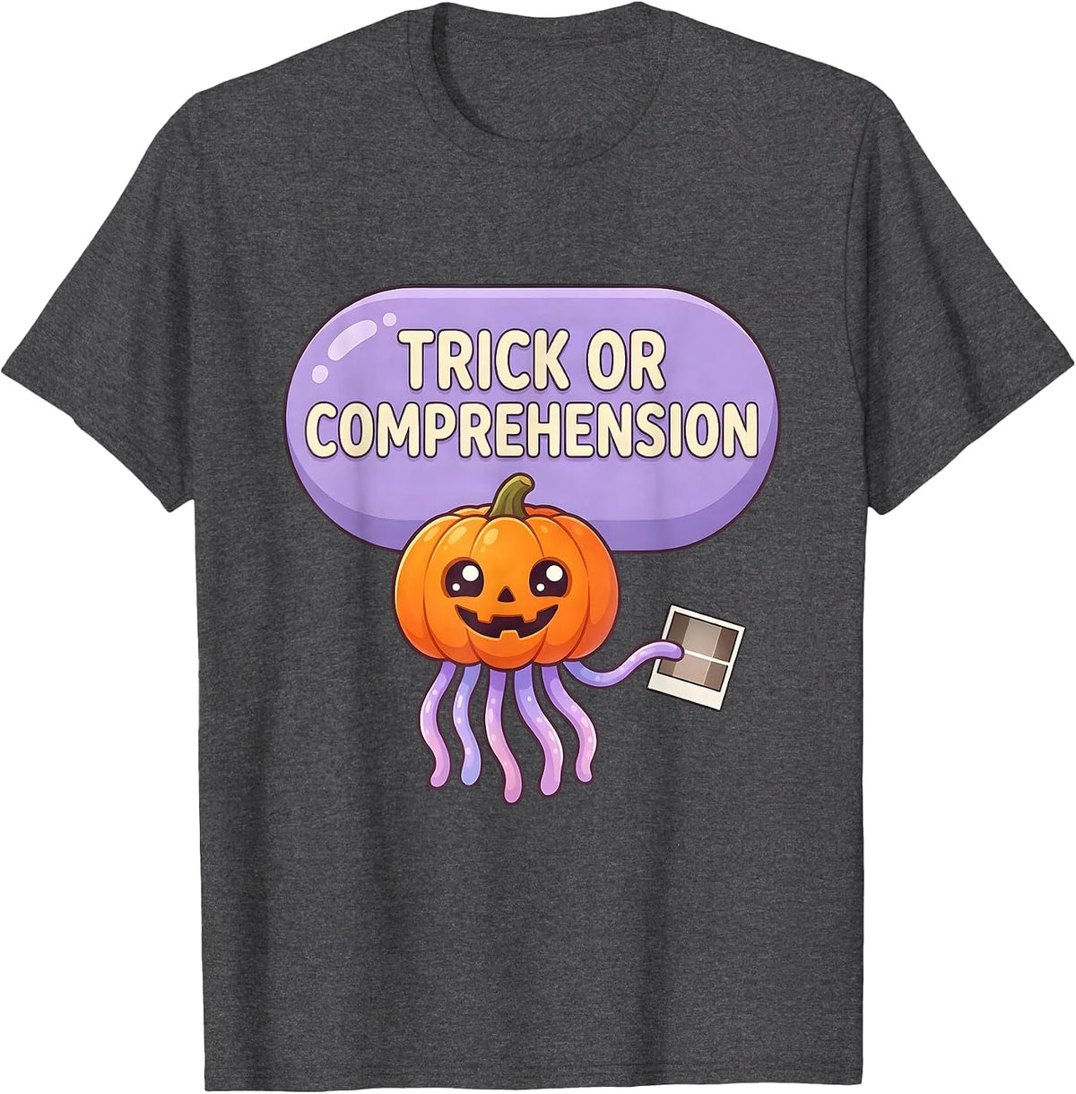 Trick Or Comprehension Cute Kawaii Halloween SLP Teacher T-Shirt - Dark Heather Grey