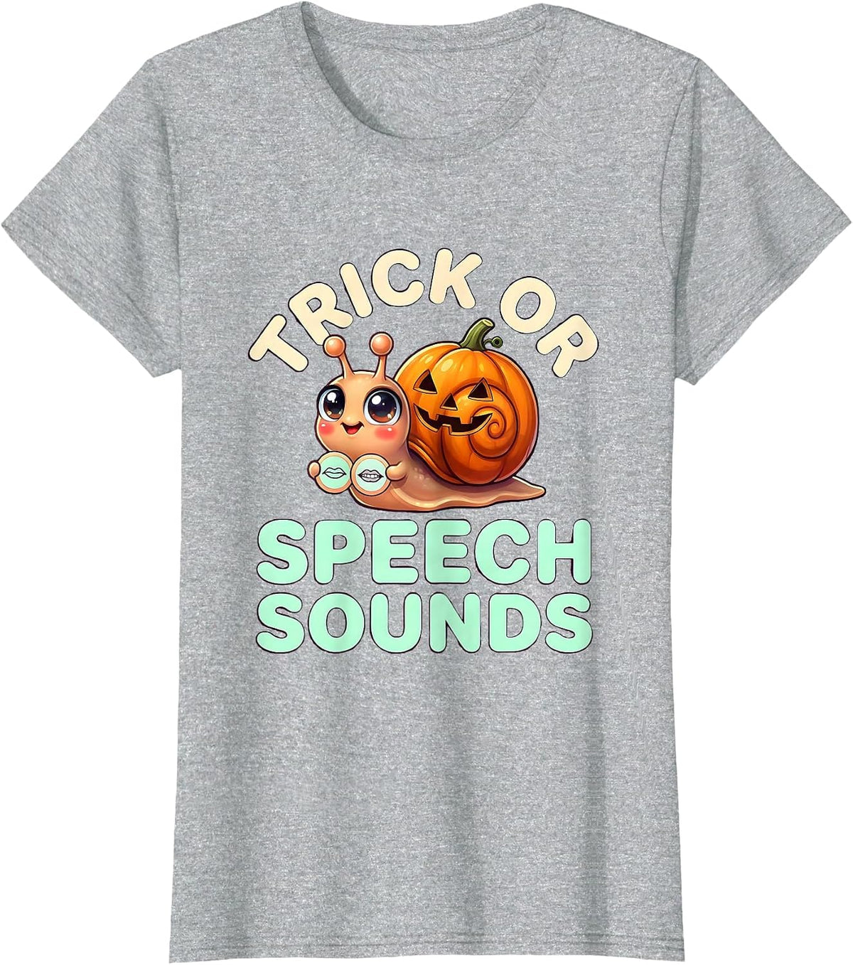 Trick Or Speech Sounds Cute Kawaii Halloween SLP Teacher T-Shirt - Heather Grey