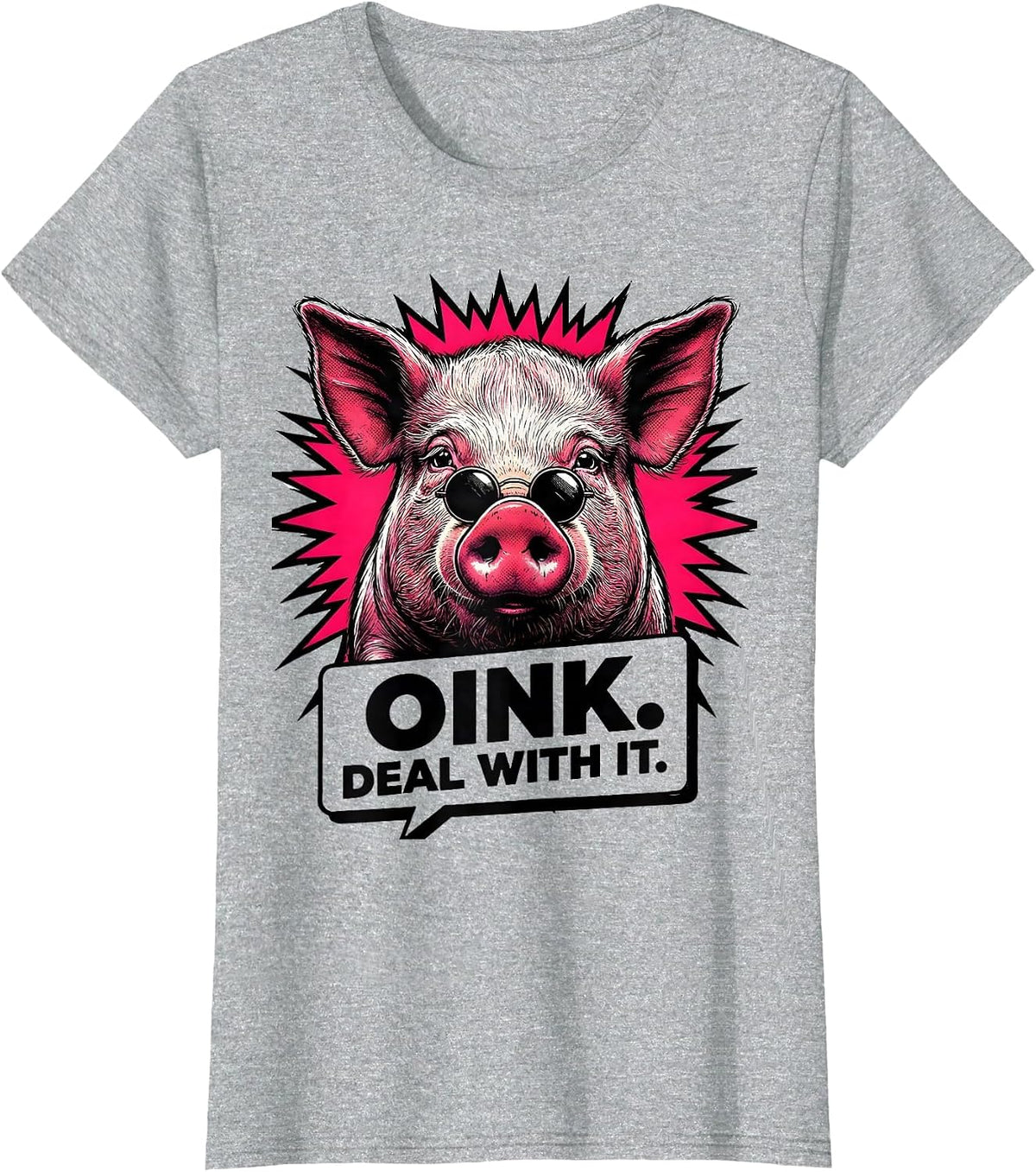 Oink Deal With It Comic Book Pig Farm Animal Lover Humor T-Shirt - Heather Grey