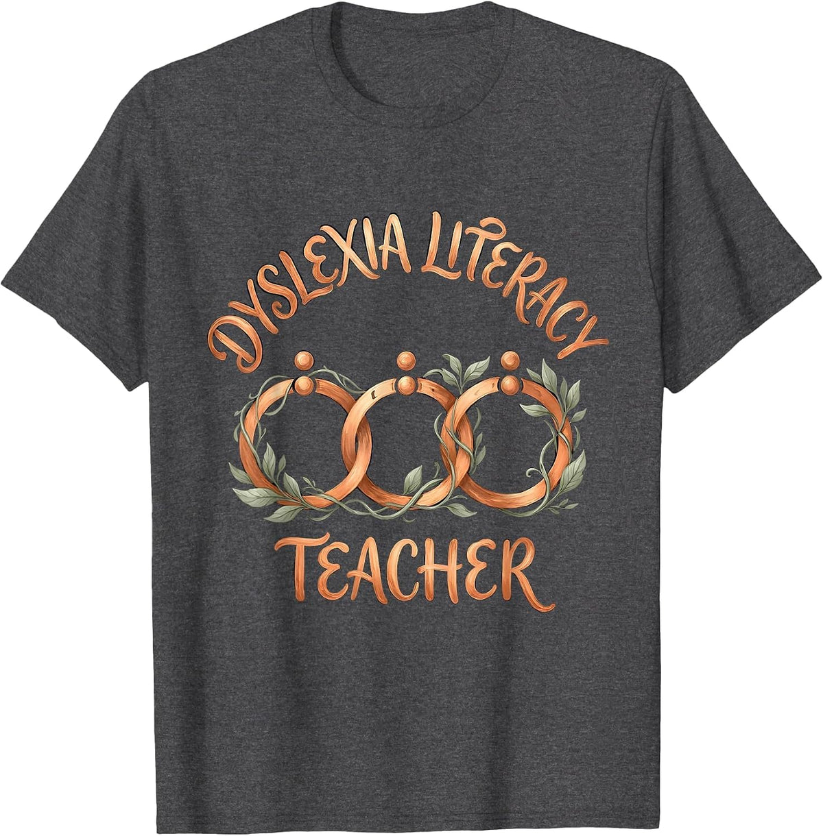 Dyslexia Literacy Teacher Boho Typography SPED Teacher T-Shirt - Dark Heather Grey