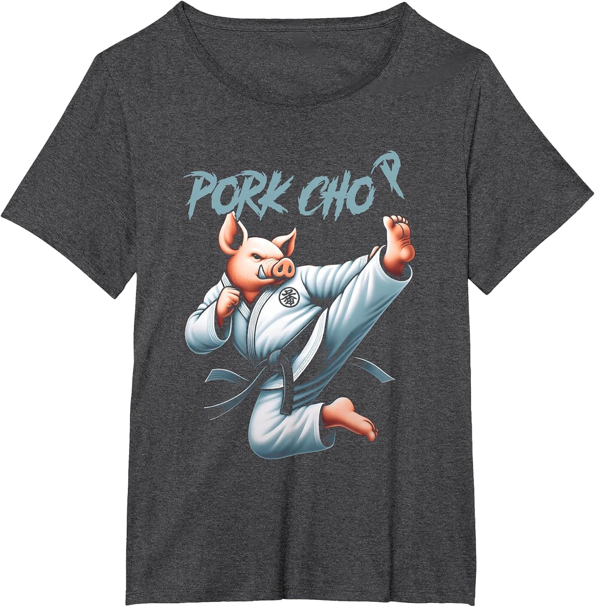 Pig Karate Pork Chop Funny Hog Martial Art Fighting Animal T-Shirt - Dark Heather Grey
