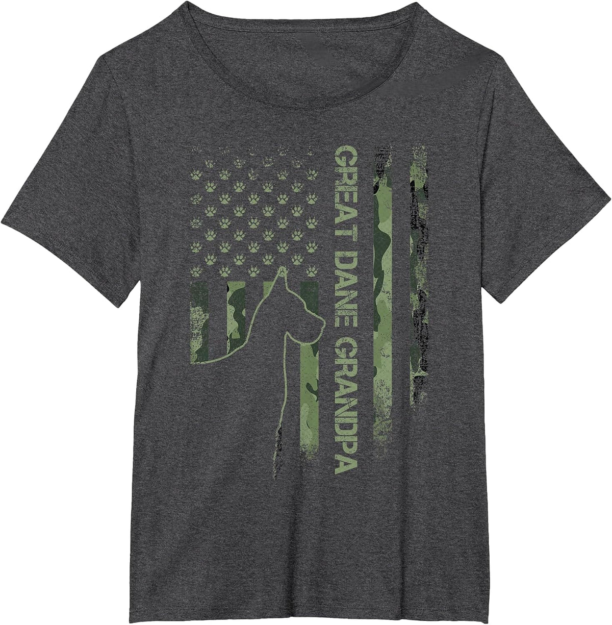 Vintage USA Camo Flag Proud Great Dane Grandpa Silhouette T-Shirt - Dark Heather Grey