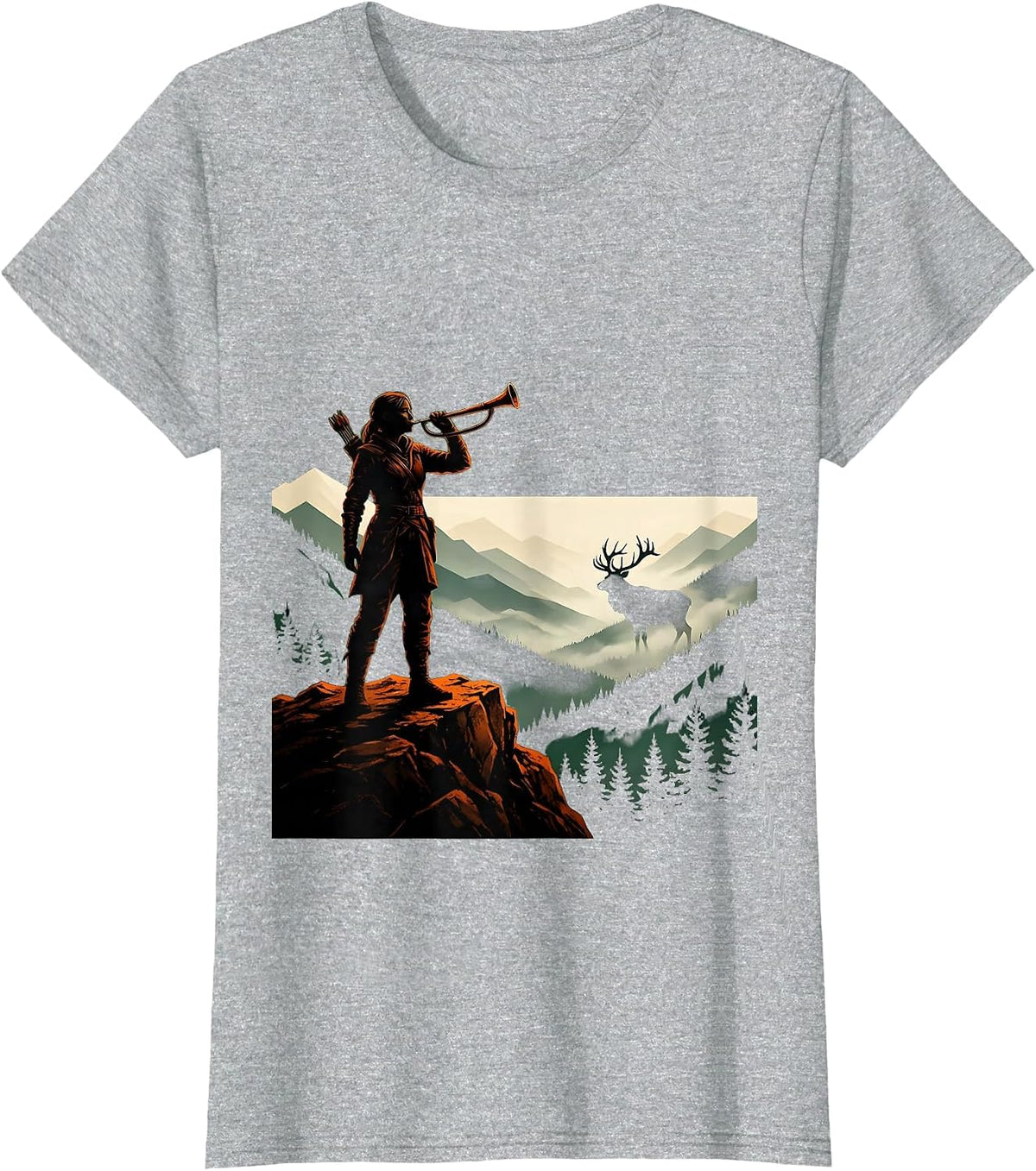 Huntress Elk Call Misty Mountain Valley T-Shirt - Heather Grey