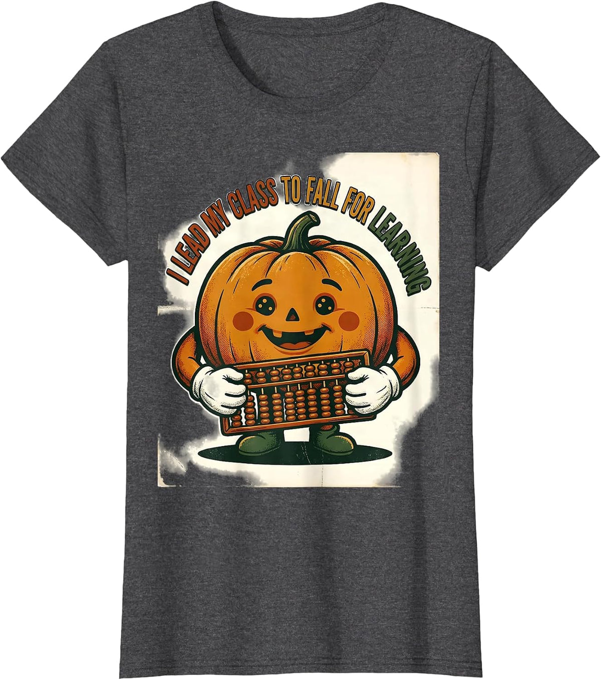 Women's I Lead My Class To Fall For Learning Vintage Teacher Pumpkin T-Shirt - Dark Heather Grey