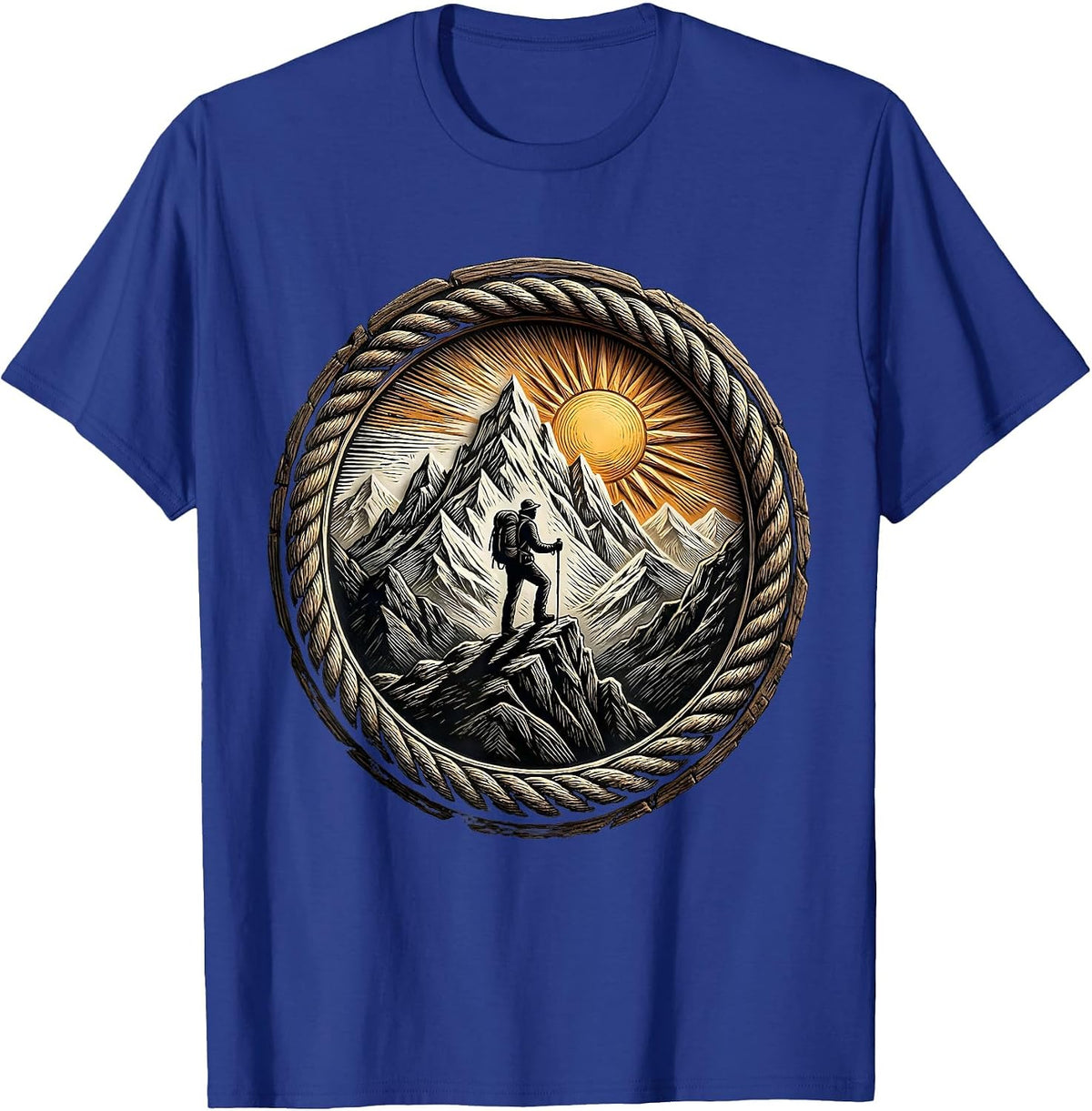 Men's Lone Hiker Mountain Ridge Silhouette Adventure T-Shirt - Royal Blue